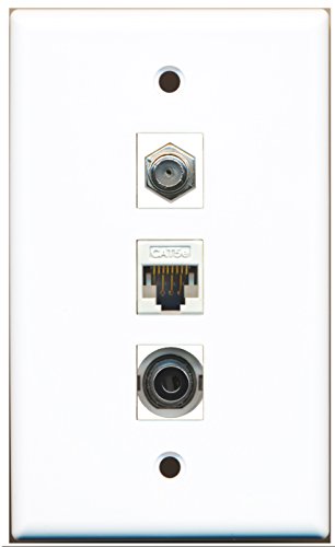RiteAV - 1 Port Coax Cable TV- F-Type and 1 Port 3.5mm and 1 Port Cat5e Ethernet White Wall Plate