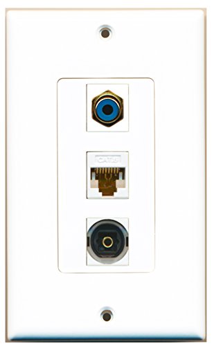 RiteAV - 1 Port RCA Blue and 1 Port Toslink and 1 Port Cat6 Ethernet White Decorative Wall Plate Decorative
