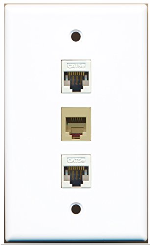 RiteAV - 1 Port Phone RJ11 RJ12 Beige 2 Port Cat5e Ethernet White Wall Plate