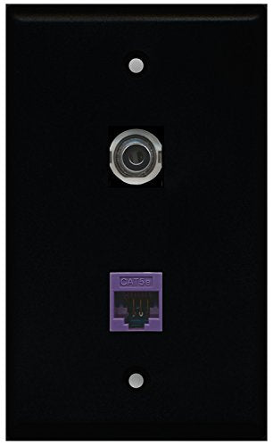 RiteAV - Black 1 Port 3.5mm 1 Port Cat5e Ethernet Purple Wall Plate
