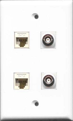 RiteAV - 2 Port BNC 2 Port Cat6 Ethernet White Wall Plate
