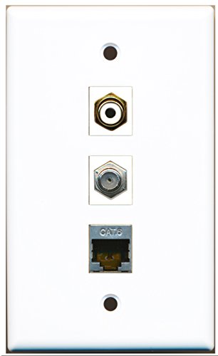 RiteAV - 1 Port RCA White and 1 Port Coax Cable TV- F-Type and 1 Port Shielded Cat6 Ethernet Wall Plate