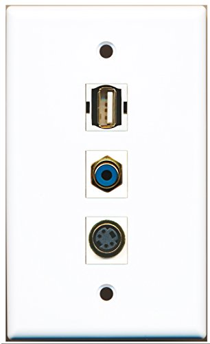 RiteAV - 1 Port RCA Blue and 1 Port USB A-A and 1 Port S-Video Wall Plate
