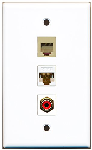 RiteAV - 1 Port RCA Red and 1 Port Phone RJ11 RJ12 Beige and 1 Port Cat6 Ethernet White Wall Plate