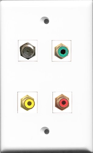 RiteAV 1 Port RCA Red and 1 Port RCA Yellow and 1 Port RCA Green and 1 Port Coax Cable TV- F-Type Wall Plate