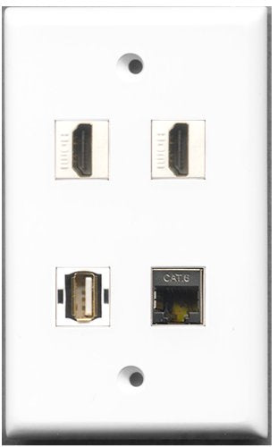 RiteAV - 2 Port HDMI 1 Port USB A-A 1 Port Shielded Cat6 Ethernet Wall Plate
