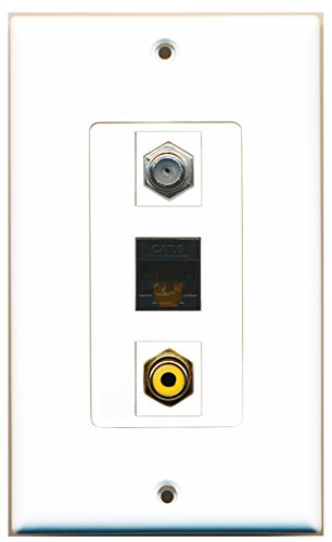 RiteAV - 1 Port RCA Yellow and 1 Port Coax Cable TV- F-Type and 1 Port Cat6 Ethernet Black Decorative Wall Plate Decorative