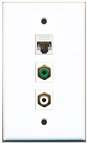 RiteAV - 1 Port RCA White and 1 Port RCA Green and 1 Port Cat5e Ethernet White Wall Plate