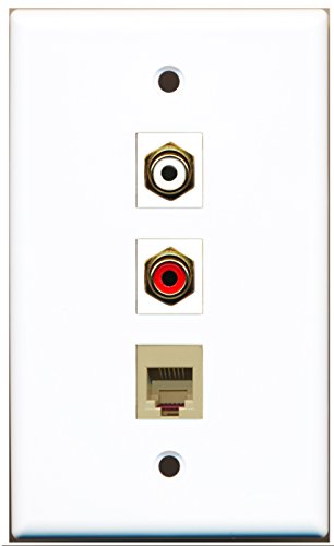 RiteAV - 1 Port RCA Red and 1 Port RCA White and 1 Port Phone RJ11 RJ12 Beige Wall Plate