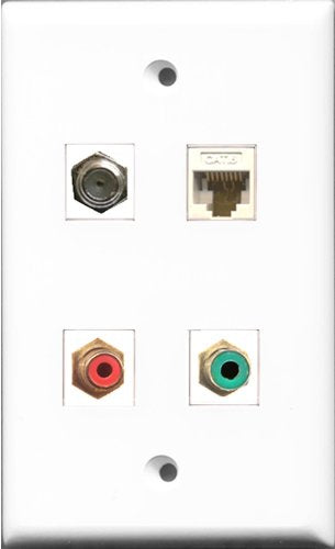 RiteAV 1 Port RCA Red and 1 Port RCA Green and 1 Port Coax Cable TV- F-Type and 1 Port Cat6 Ethernet White Wall Plate