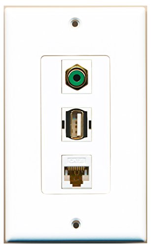 RiteAV - 1 Port RCA Green and 1 Port USB A-A and 1 Port Cat6 Ethernet White Decorative Wall Plate Decorative
