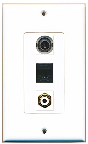 RiteAV - 1 Port RCA White and 1 Port 3.5mm and 1 Port Cat5e Ethernet Black Wall Plate Decorative