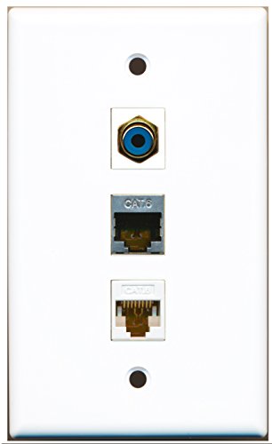 RiteAV - 1 Port RCA Blue and 1 Port Shielded Cat6 Ethernet and 1 Port Cat6 Ethernet White Wall Plate