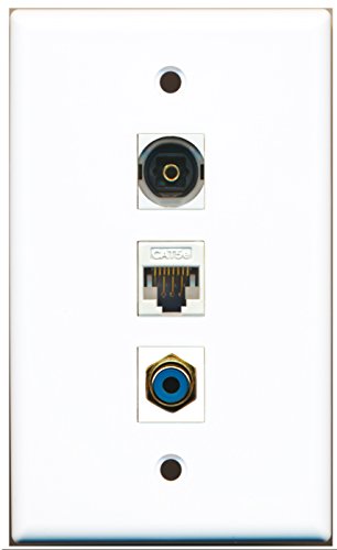 RiteAV - 1 Port RCA Blue 1 Toslink 1 Cat5e Ethernet White Wall Plate