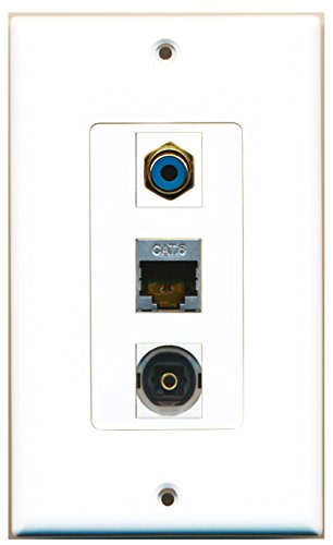 RiteAV - 1 Port RCA Blue and 1 Port Shielded Cat6 Ethernet and 1 Port Toslink Decorative Wall Plate Decorative