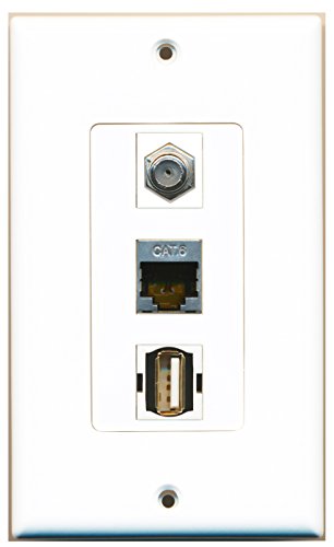 RiteAV - 1 Port Coax Cable TV- F-Type and 1 Port USB A-A and 1 Port Shielded Cat6 Ethernet Decorative Wall Plate Decorative