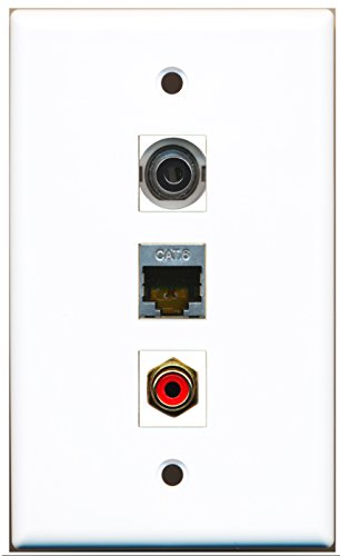 RiteAV - 1 Port RCA Red and 1 Port Shielded Cat6 Ethernet and 1 Port 3.5mm Wall Plate