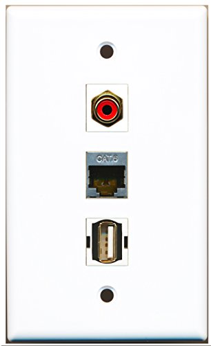 RiteAV - 1 Port RCA Red and 1 Port USB A-A and 1 Port Shielded Cat6 Ethernet Wall Plate