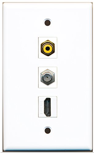 RiteAV - 1 Port HDMI and 1 Port RCA Yellow and 1 Port Coax Cable TV- F-Type Wall Plate