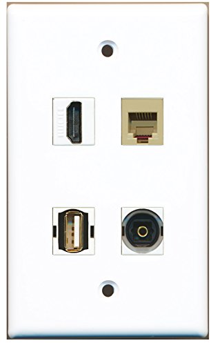 RiteAV - 1 Port HDMI 1 Port USB A-A 1 Port Phone RJ11 RJ12 Beige 1 Port Toslink Wall Plate