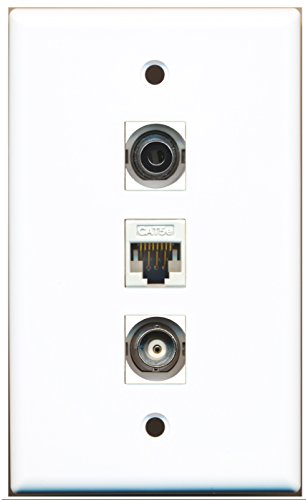 RiteAV - 1 Port 3.5mm and 1 Port BNC and 1 Port Cat5e Ethernet White Wall Plate