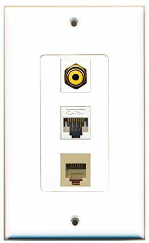 RiteAV - 1 Port RCA Yellow and 1 Port Phone RJ11 RJ12 Beige and 1 Port Cat5e Ethernet White Decorative Wall Plate