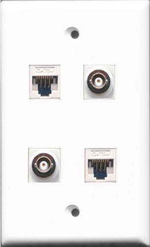 RiteAV - 2 Port BNC 2 Port Cat5e Ethernet White Wall Plate
