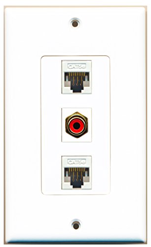 RiteAV - 1 Port RCA Red 2 Port Cat5e Ethernet White Decorative Wall Plate Decorative