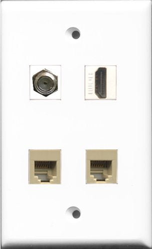 RiteAV 1 Port HDMI and 1 Port Coax Cable TV- F-Type 2 Port Phone RJ11 RJ12 Beige Wall Plate