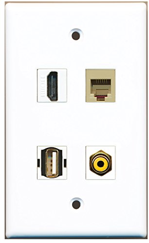 RiteAV - 1 Port HDMI 1 Port RCA Yellow 1 Port USB A-A 1 Port Phone RJ11 RJ12 Beige Wall Plate