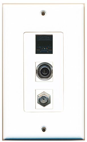 RiteAV - 1 Port Coax Cable TV- F-Type and 1 Port 3.5mm and 1 Port Cat5e Ethernet Black Decorative Wall Plate Decorative
