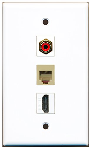 RiteAV - 1 Port HDMI and 1 Port RCA Red and 1 Port Phone RJ11 RJ12 Beige Wall Plate