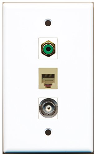 RiteAV - 1 Port RCA Green and 1 Port Phone RJ11 RJ12 Beige and 1 Port BNC Wall Plate