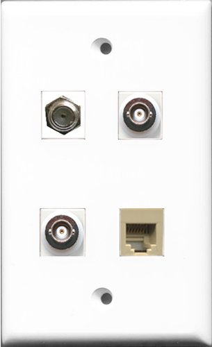 RiteAV 1 Port Coax Cable TV- F-Type and 1 Port Phone RJ11 RJ12 Beige 2 Port BNC Wall Plate