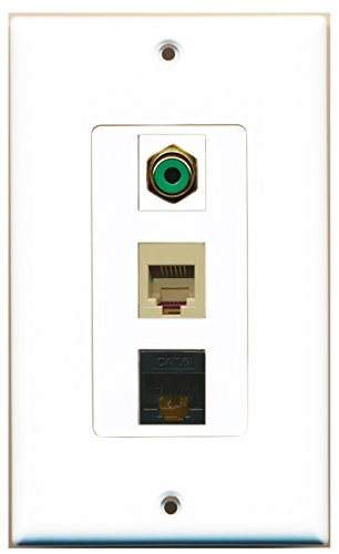RiteAV - 1 Port RCA Green and 1 Port Phone RJ11 RJ12 Beige and 1 Port Cat6 Ethernet Black Decorative Wall Plate Decorative