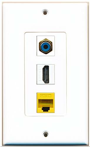 RiteAV - 1 Port HDMI 1 RCA Blue 1 Cat5e Ethernet Yellow Wall Plate Decorative