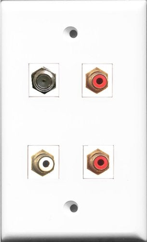 RiteAV - 2 Port RCA Red and 1 Port RCA White and 1 Port Coax Cable TV- F-Type Wall Plate