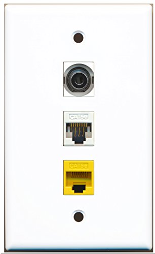 RiteAV - 1 Port 3.5mm 1 Cat5e Ethernet White 1 Cat5e Ethernet Yellow Wall Plate