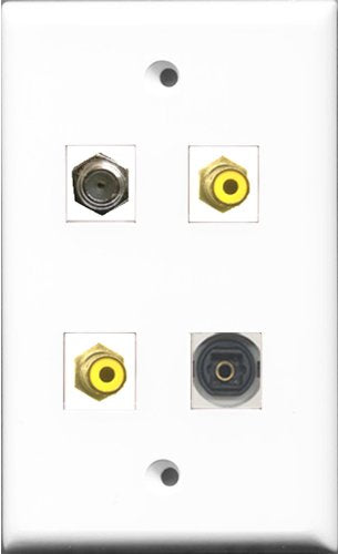 RiteAV - 2 Port RCA Yellow and 1 Port Coax Cable TV- F-Type and 1 Port Toslink Wall Plate