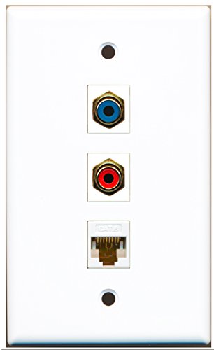 RiteAV - 1 Port RCA Red and 1 Port RCA Blue and 1 Port Cat6 Ethernet White Wall Plate