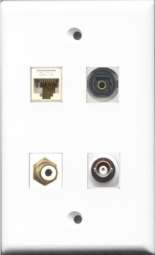 RiteAV 1 Port RCA White and 1 Port Toslink and 1 Port BNC and 1 Port Cat6 Ethernet White Wall Plate