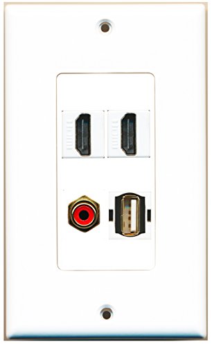 RiteAV - 2 Port HDMI 1 Port RCA Red 1 Port USB A-A Wall Plate Decorative