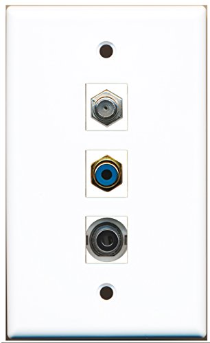 RiteAV - 1 Port RCA Blue and 1 Port Coax Cable TV- F-Type and 1 Port 3.5mm Wall Plate