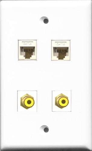 RiteAV - 2 Port RCA Yellow 2 Port Cat6 Ethernet White Wall Plate