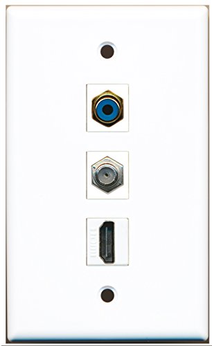 RiteAV - 1 Port HDMI and 1 Port RCA Blue and 1 Port Coax Cable TV- F-Type Wall Plate