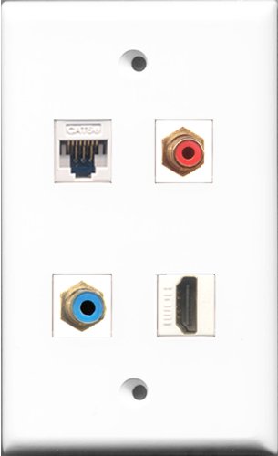 RiteAV 1 Port HDMI and 1 Port RCA Red and 1 Port RCA Blue and 1 Port Cat5e Ethernet White Wall Plate