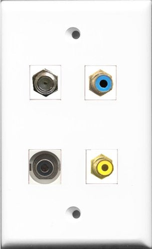 RiteAV 1 Port RCA Yellow and 1 Port RCA Blue and 1 Port Coax Cable TV- F-Type and 1 Port 3.5mm Wall Plate