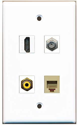 RiteAV - 1 Port HDMI 1 Port RCA Yellow 1 Port Coax Cable TV- F-Type 1 Port Phone RJ11 RJ12 Beige Wall Plate