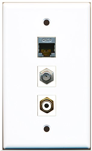 RiteAV - 1 Port RCA White and 1 Port Coax Cable TV- F-Type and 1 Port Shielded Cat6 Ethernet Wall Plate
