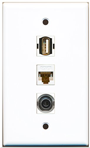 RiteAV - 1 Port USB A-A and 1 Port 3.5mm and 1 Port Cat6 Ethernet White Wall Plate
